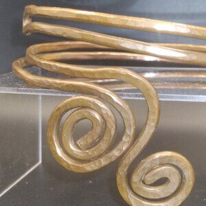 Vintage 1970s Upper Arm Brass Bracelet Gold Tone with Spiral and Volutes